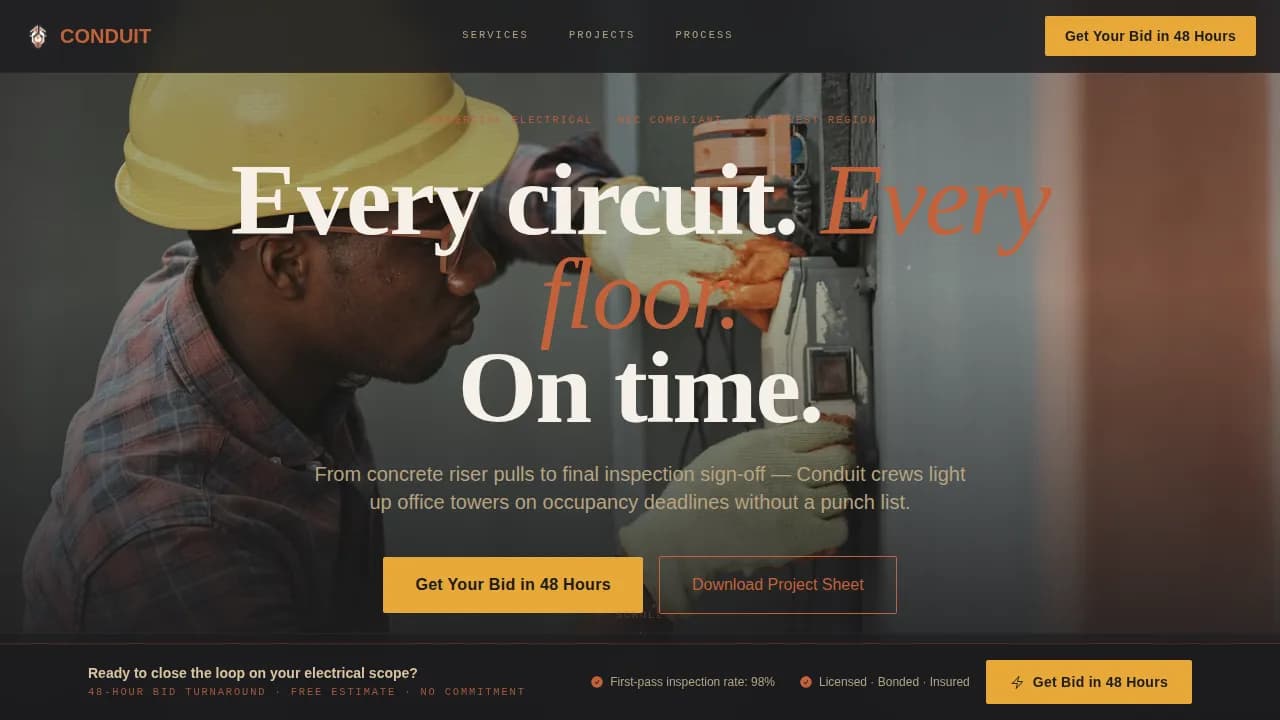 Conduit — Commercial Electrical Landing Page Template