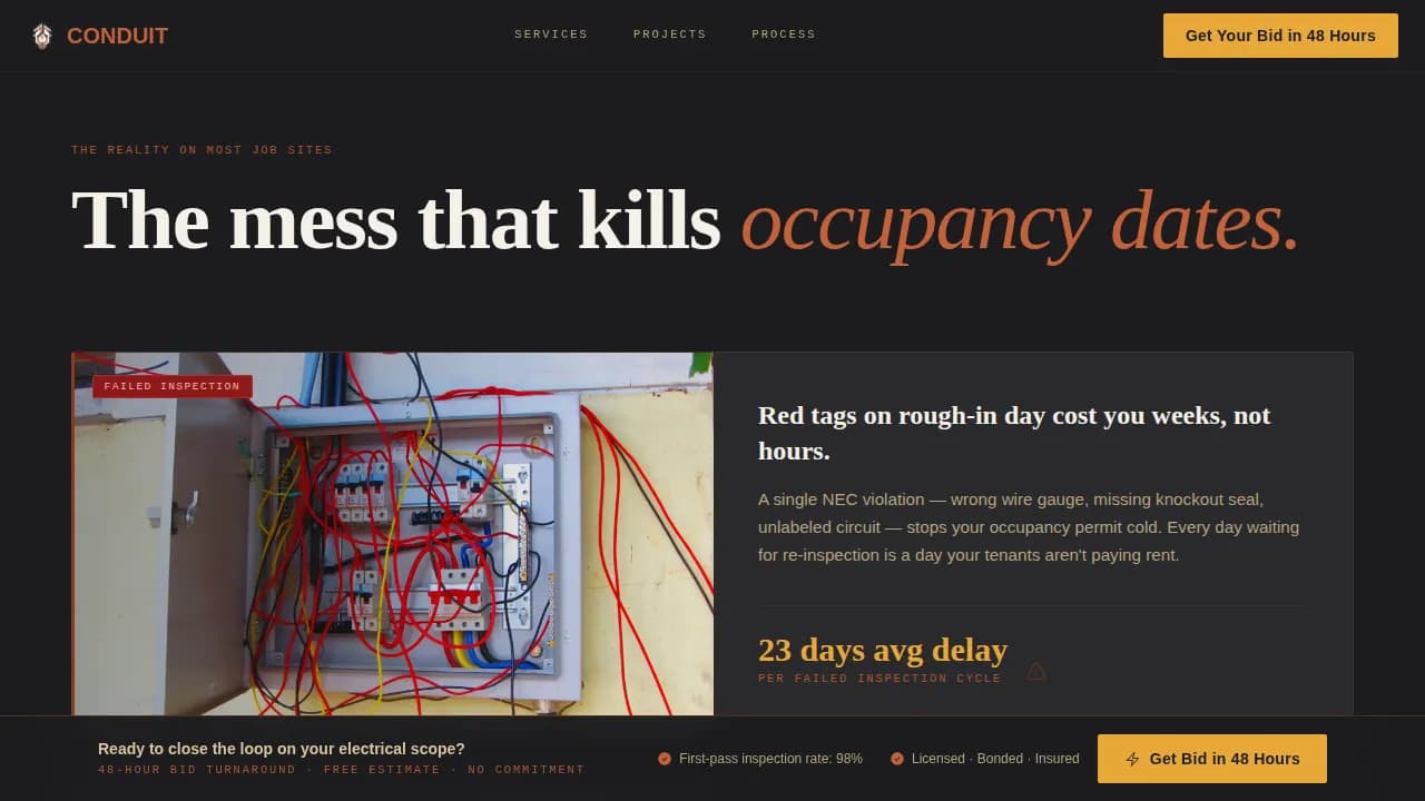 Conduit — Commercial Electrical Landing Page Template