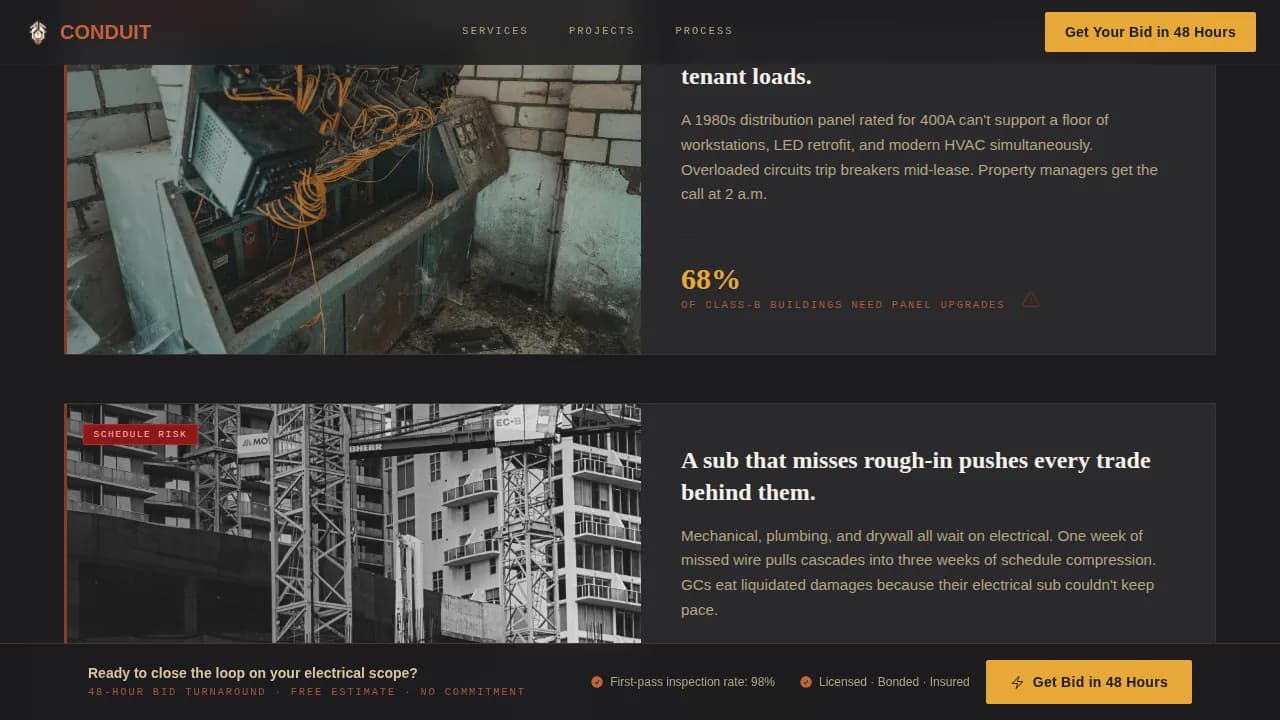 Conduit — Commercial Electrical Landing Page Template