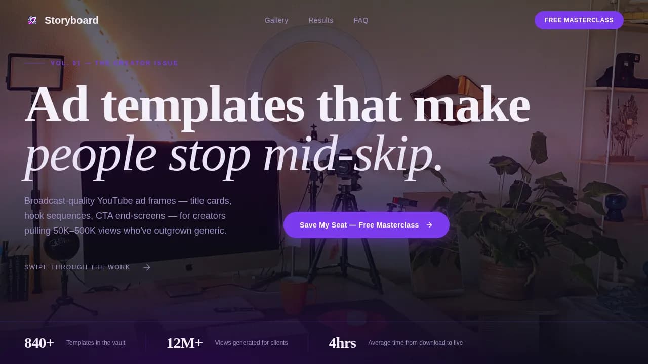 Filmreel — YouTube Ad Creative Landing Page Template