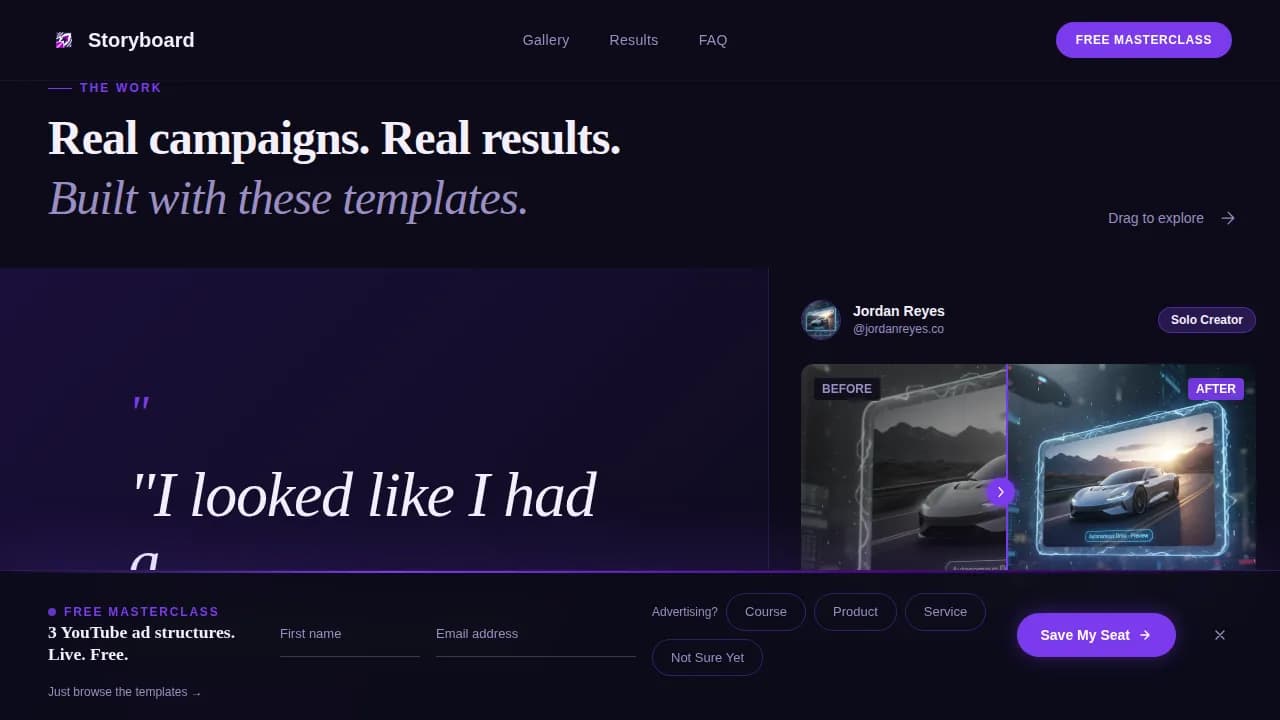 Filmreel — YouTube Ad Creative Landing Page Template