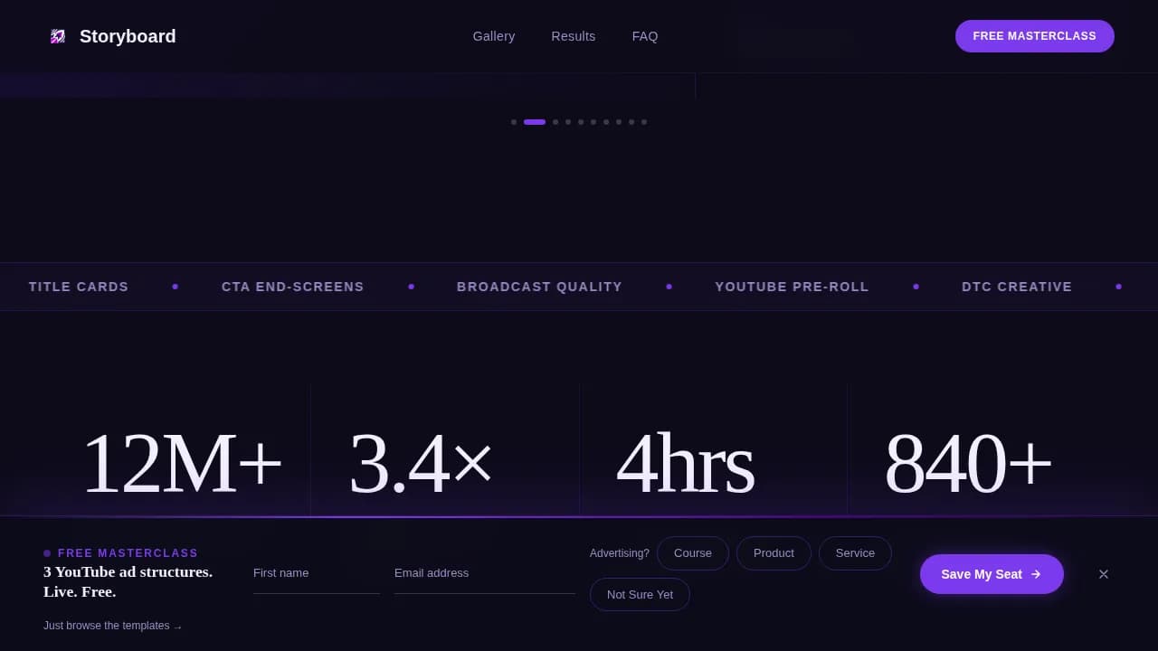 Filmreel — YouTube Ad Creative Landing Page Template