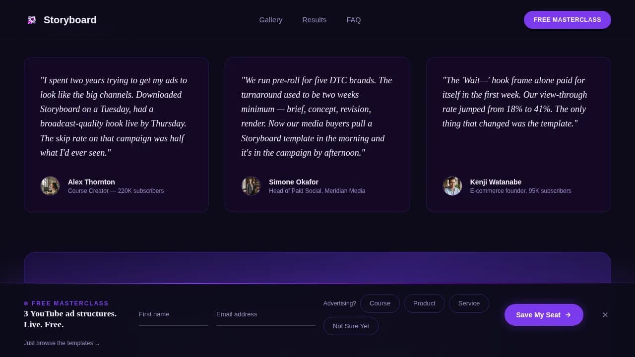Filmreel — YouTube Ad Creative Landing Page Template