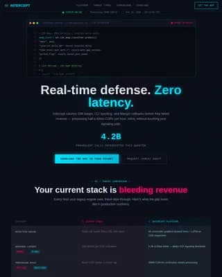 Intercept - Real-Time Telecom Fraud Prevention Landing Page Template