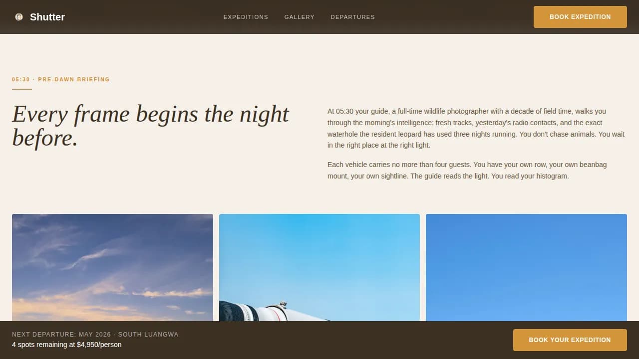 Frame — Premium Wildlife Photography Landing Page Template