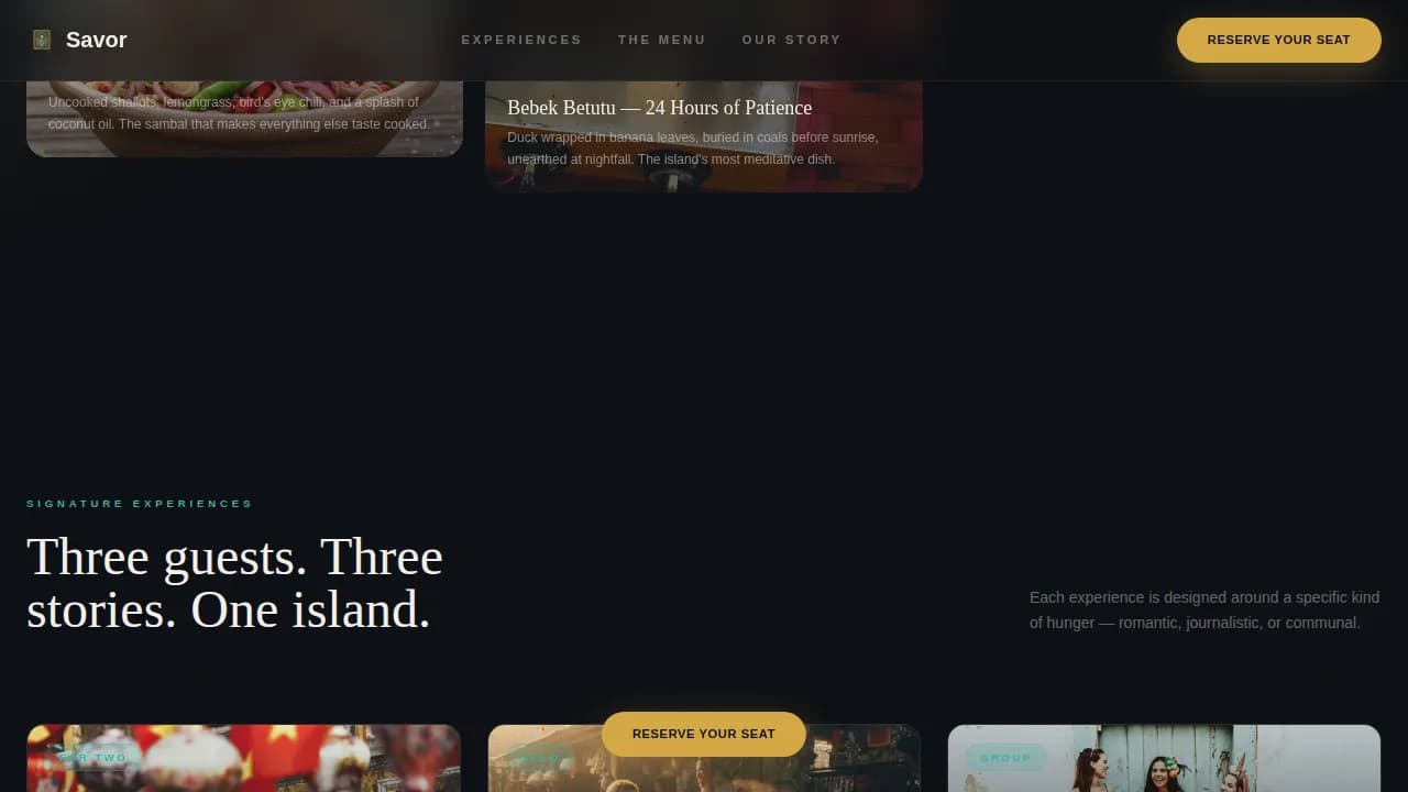 Indulge — Curated Culinary Retreat Landing Page Template