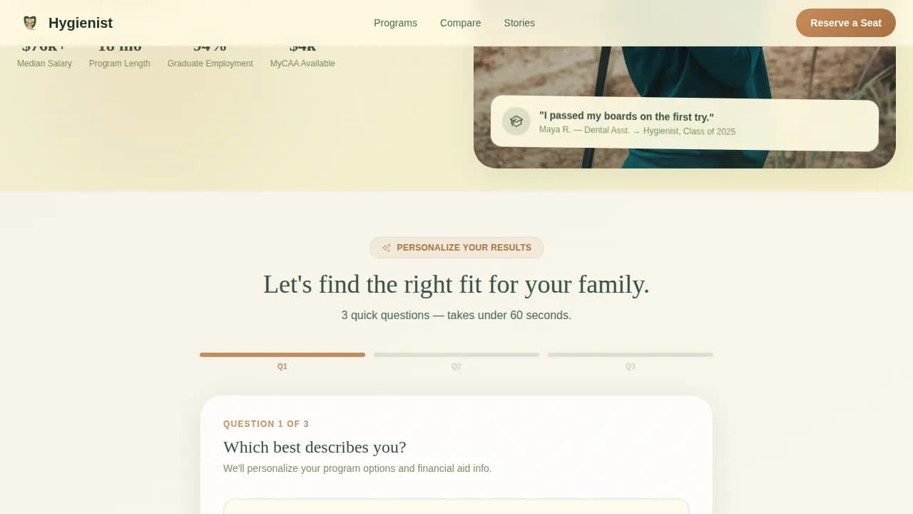 Dentist — Compassionate Hygiene Academy Landing Page Template