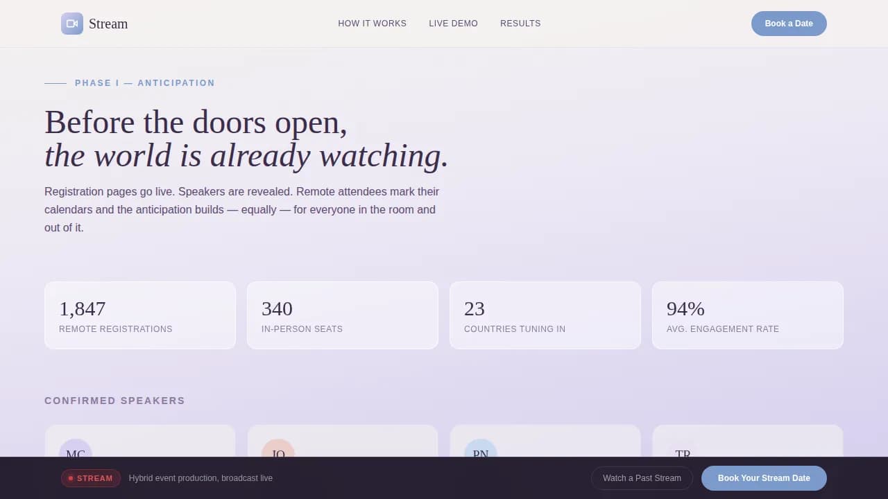 Stream — Engaging Professional Broadcast Landing Page Template