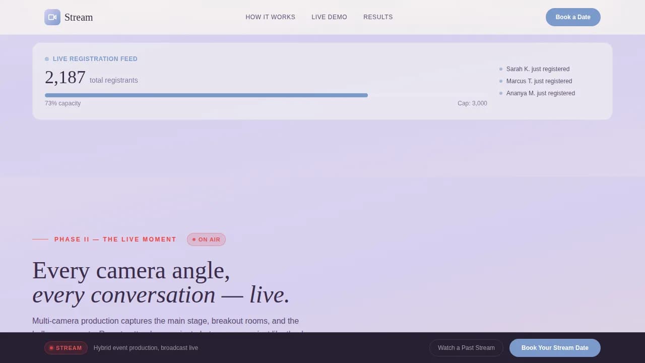 Stream — Engaging Professional Broadcast Landing Page Template