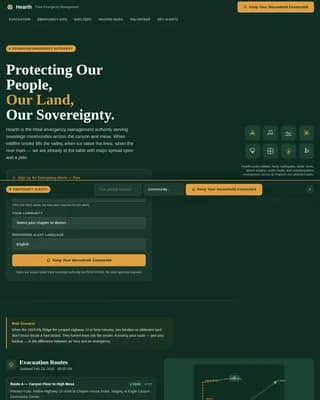 Hearth - Sovereign Community Emergency Management Landing Page Template