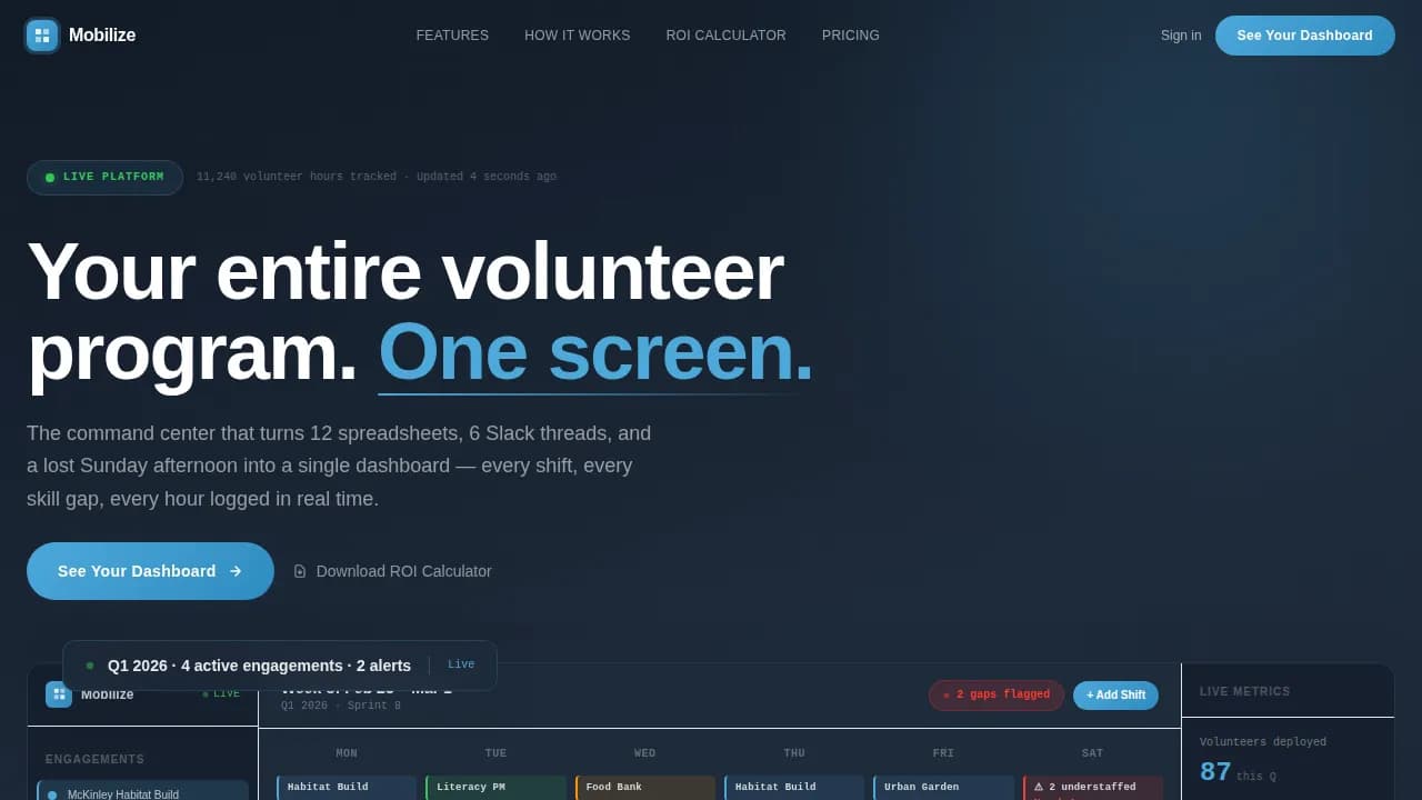 Mobilize — Volunteer Coordinator Landing Page Template