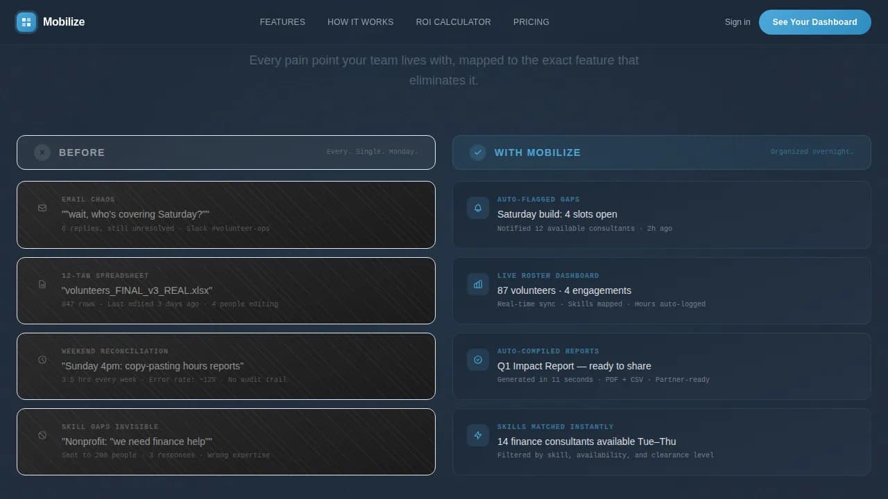 Mobilize — Volunteer Coordinator Landing Page Template