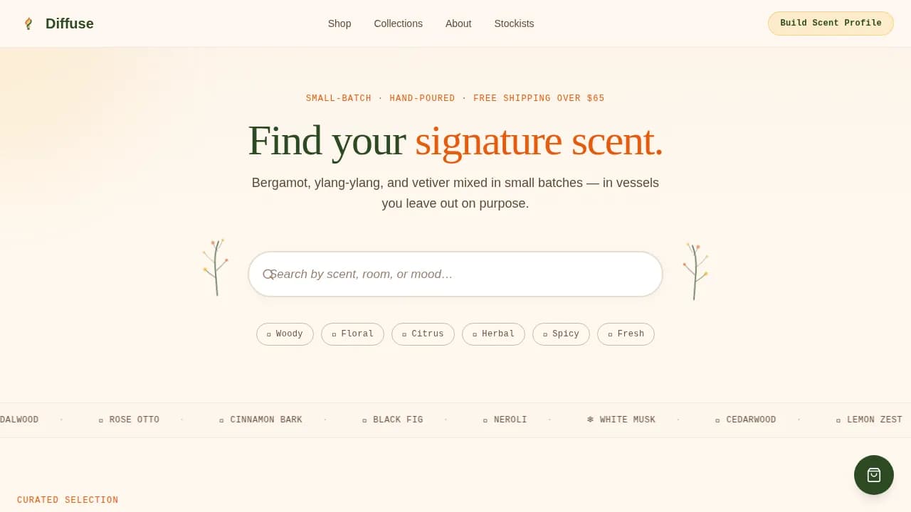 Diffuse — Artisan Fragrance Landing Page Template