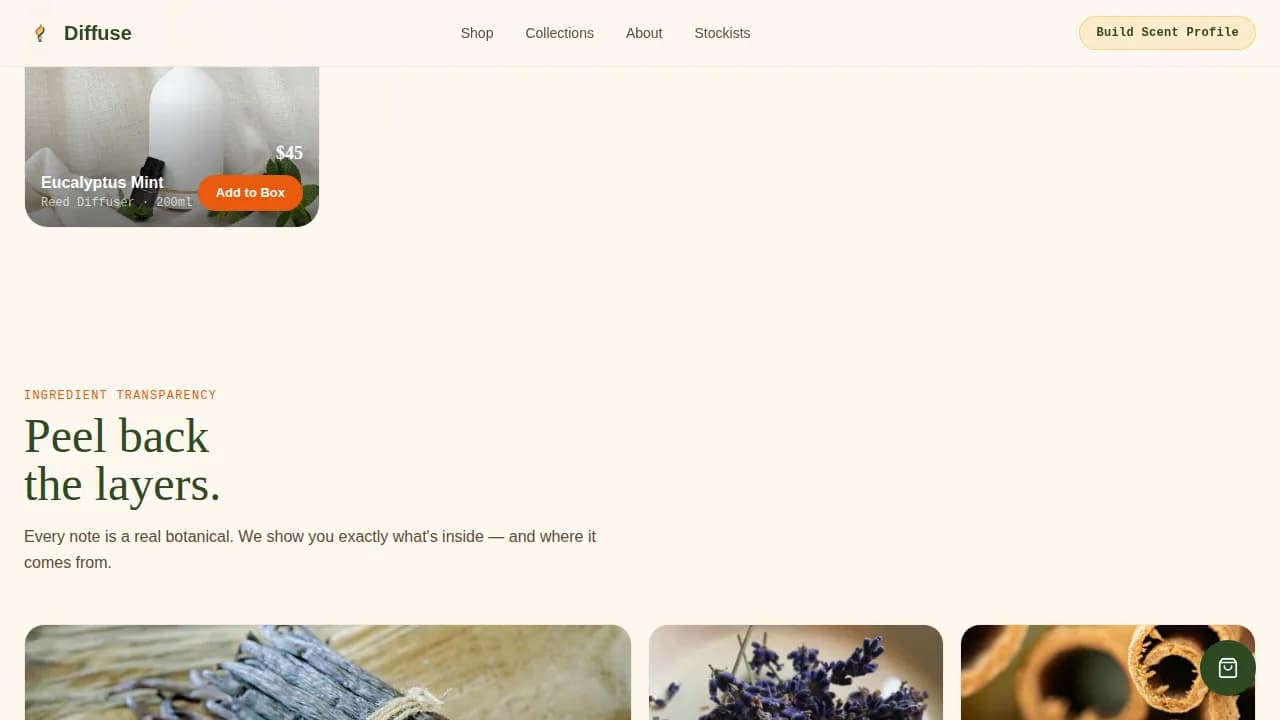 Diffuse — Artisan Fragrance Landing Page Template
