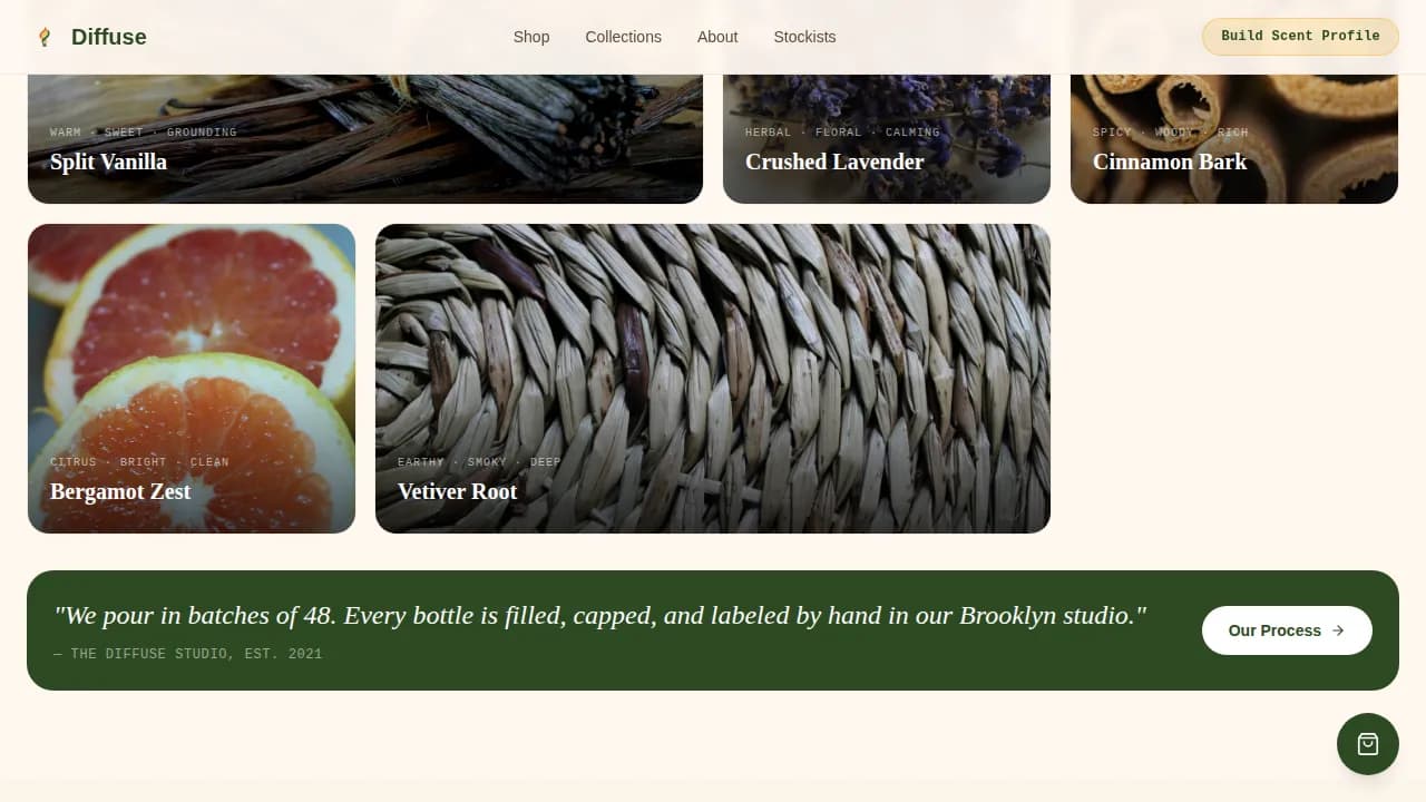 Diffuse — Artisan Fragrance Landing Page Template