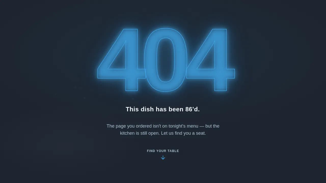 Restaurant 404 Recovery & Interactive Redirect Website Template