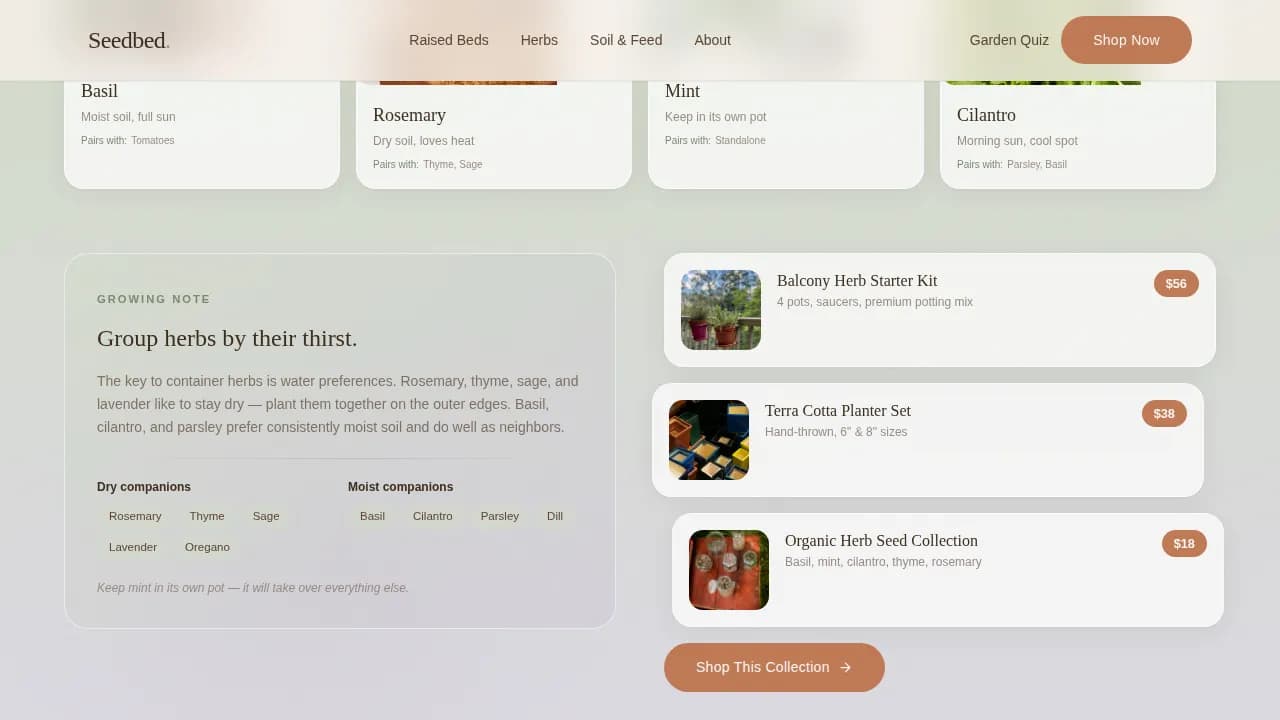 Seedbed — Curated Garden Supply Landing Page Template