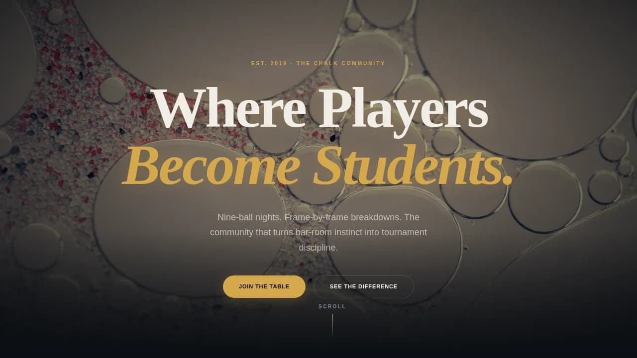 Chalk - Competition Edge Billiards Fan Community Landing Page Template