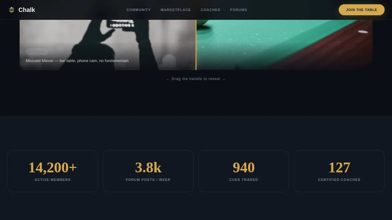 Chalk - Competition Edge Billiards Fan Community Landing Page Template