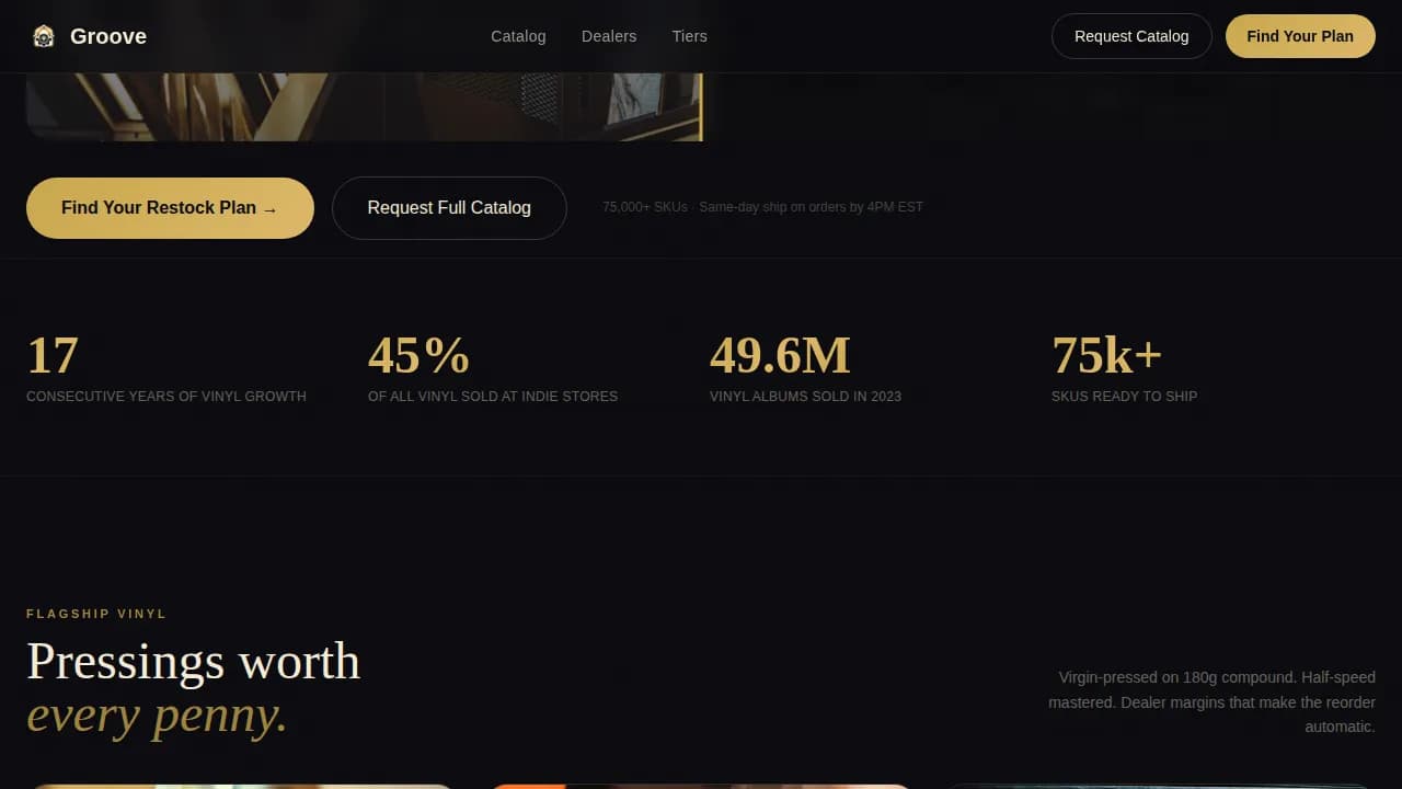 Groove — Vinyl Wholesale Landing Page Template