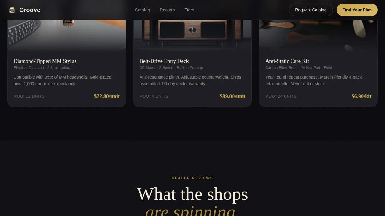 Groove — Vinyl Wholesale Landing Page Template