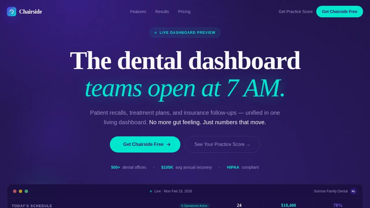 Chairside — Intelligent Dental Management Landing Page Template