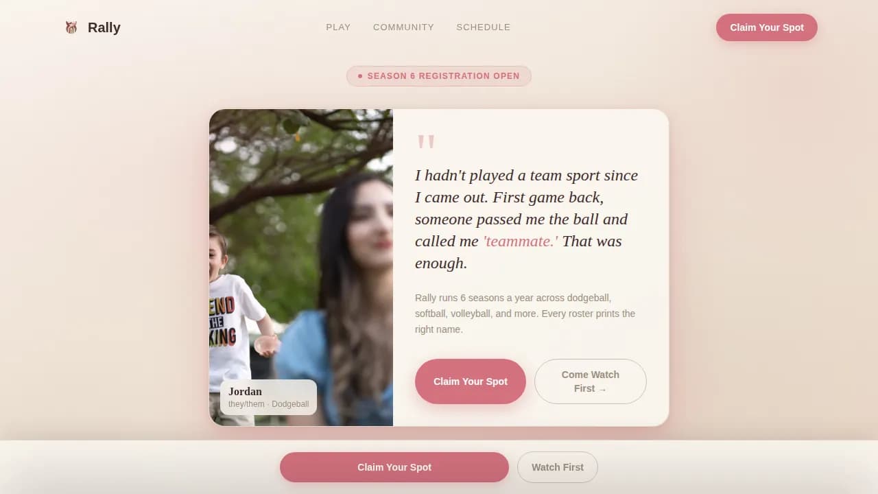 Rally — Inclusive Sports Landing Page Template