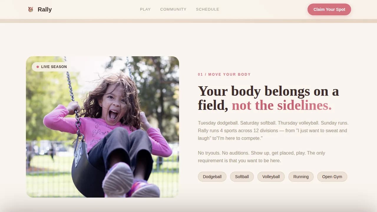 Rally — Inclusive Sports Landing Page Template