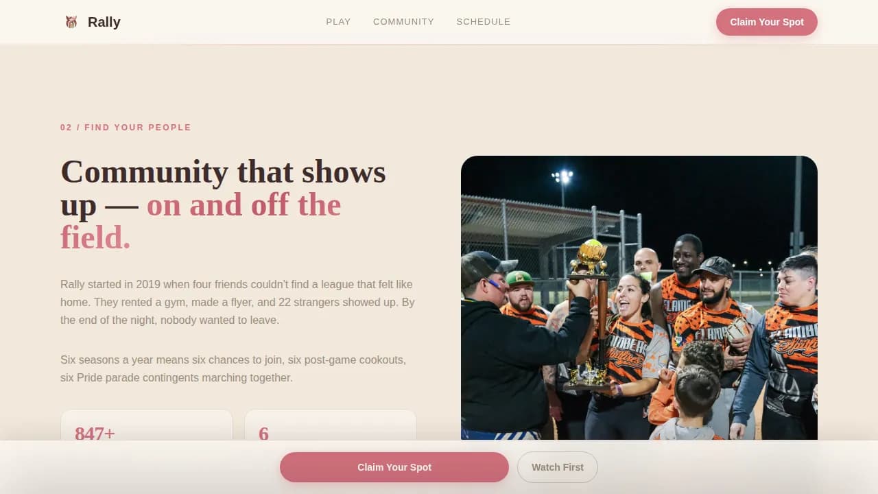Rally — Inclusive Sports Landing Page Template