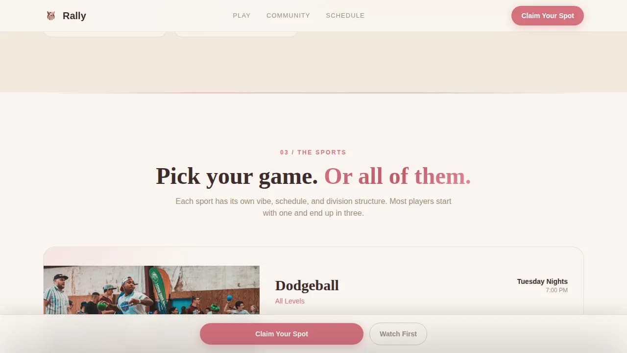 Rally — Inclusive Sports Landing Page Template