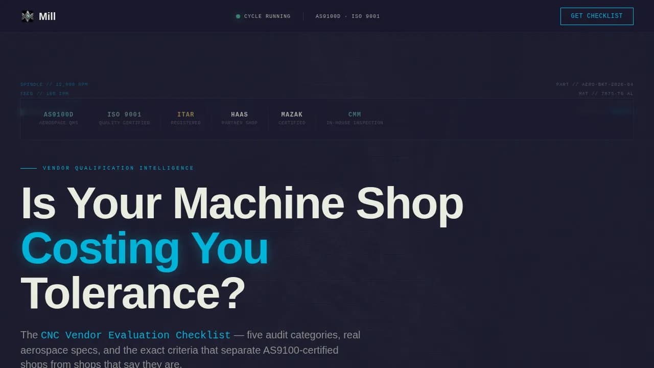 Mill - Precision CNC Machining Vendor Audit Landing Page Template