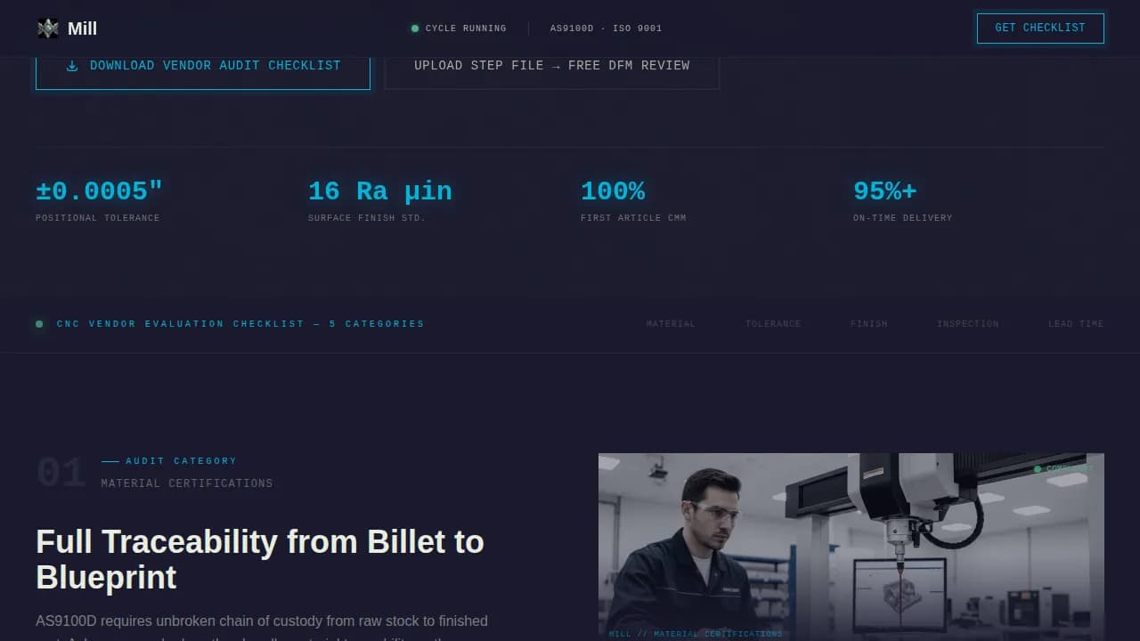 Mill - Precision CNC Machining Vendor Audit Landing Page Template
