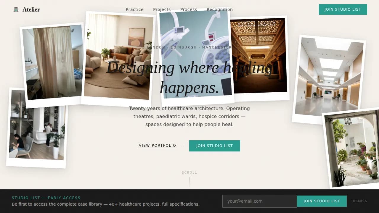 Atelier - Award-Winning Healthcare Design Portfolio Landing Page Template