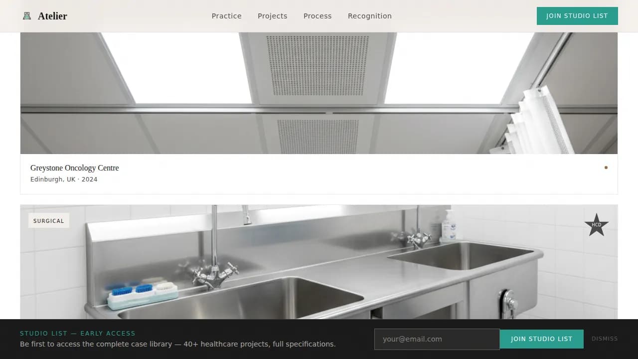 Atelier - Award-Winning Healthcare Design Portfolio Landing Page Template
