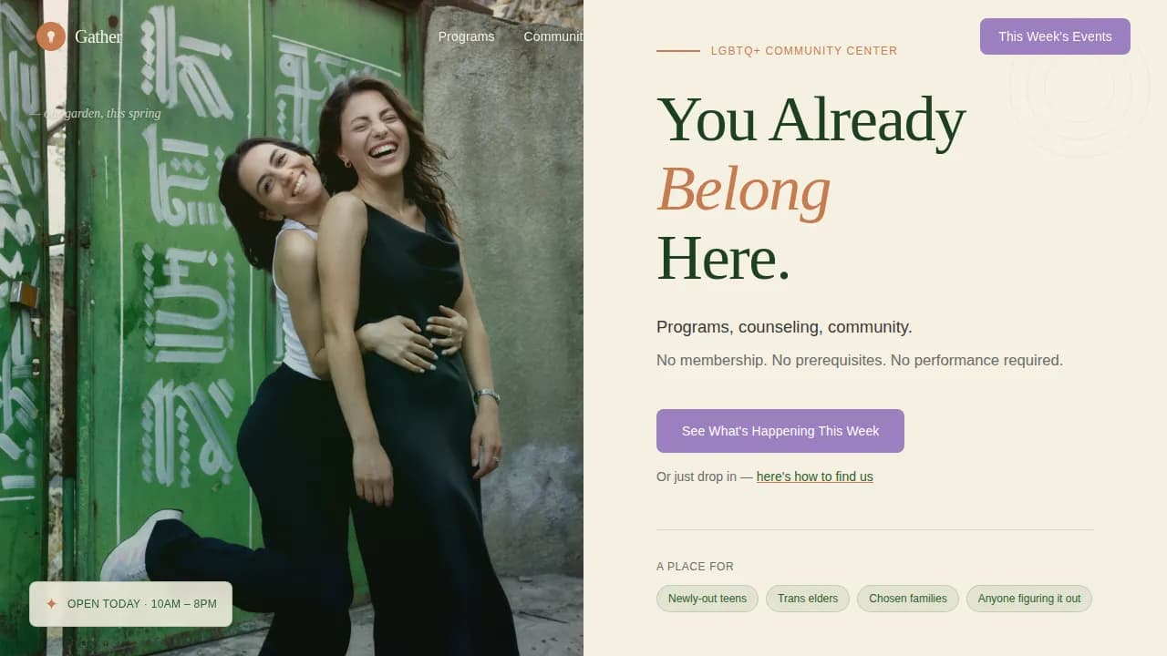 Gather - Inclusive Community Center Landing Page Template