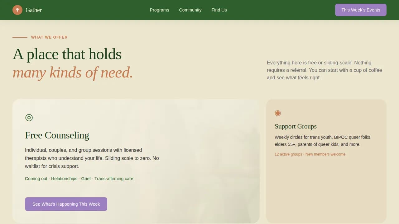 Gather - Inclusive Community Center Landing Page Template