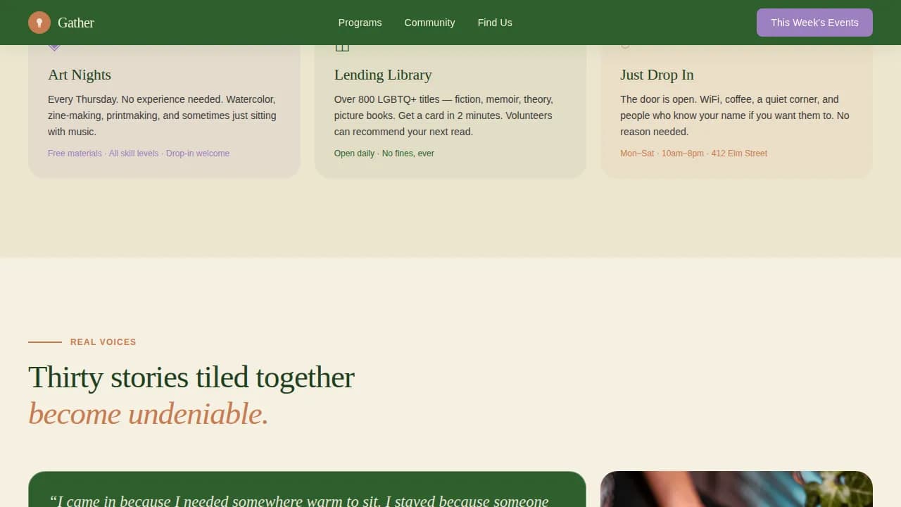 Gather - Inclusive Community Center Landing Page Template