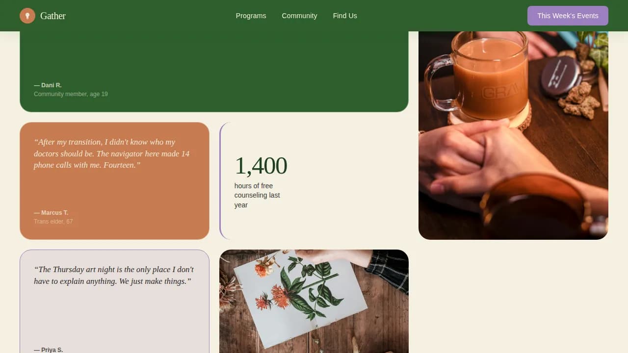 Gather - Inclusive Community Center Landing Page Template