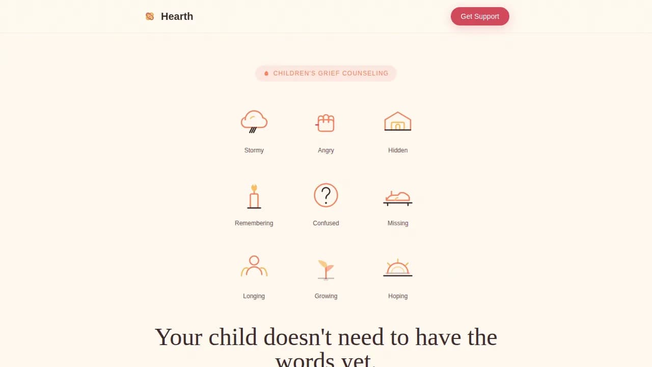 Solace — Child Grief Support Landing Page Template
