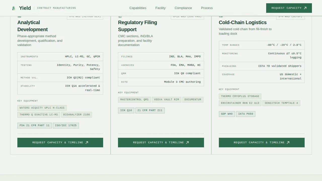 Yield - GMP Contract Biotech Manufacturing Landing Page Template