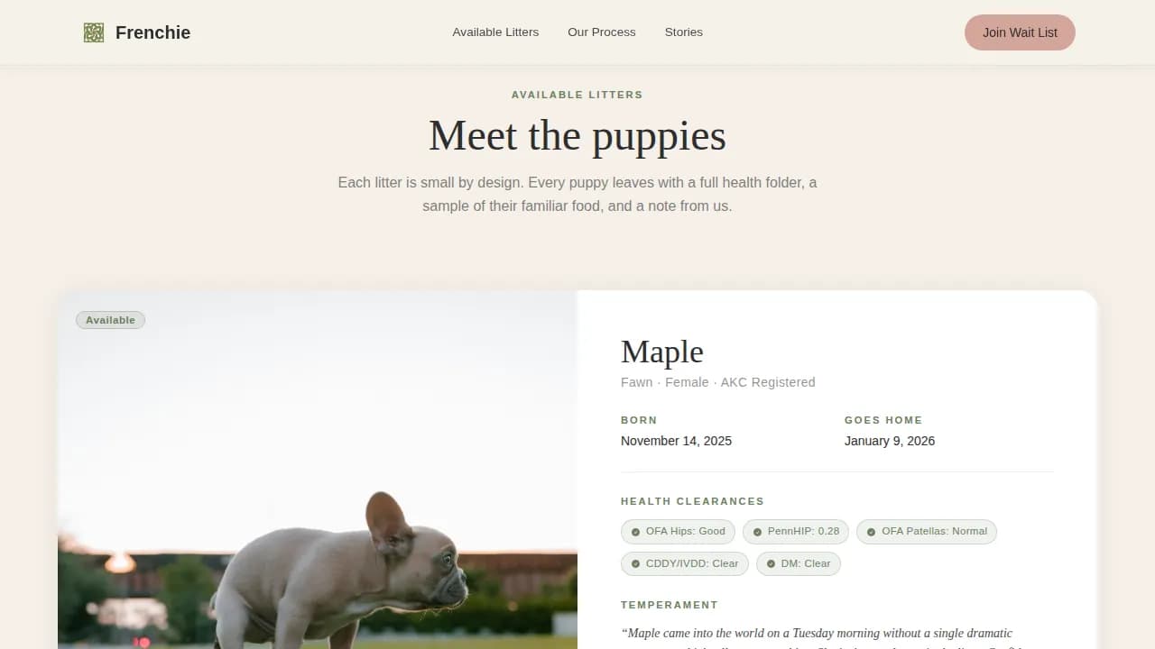 Frenchie — Elite Bulldog Breeder Landing Page Template