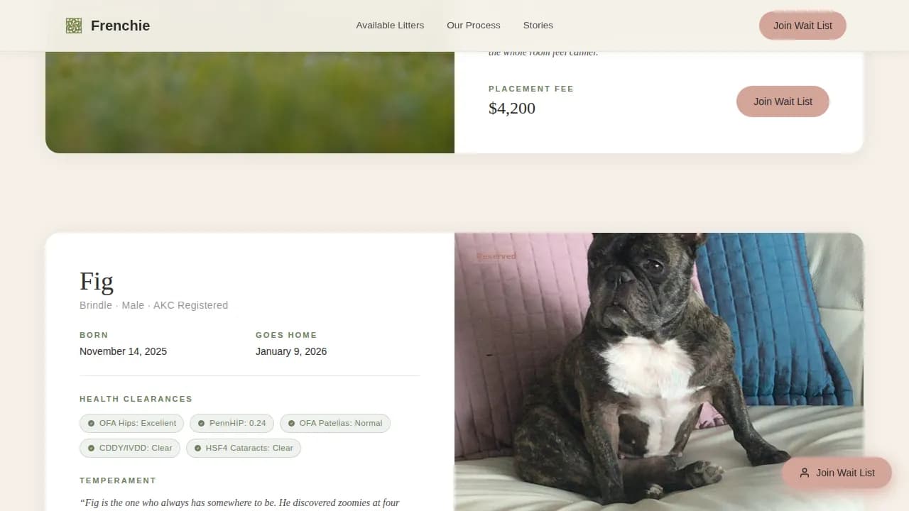 Frenchie — Elite Bulldog Breeder Landing Page Template