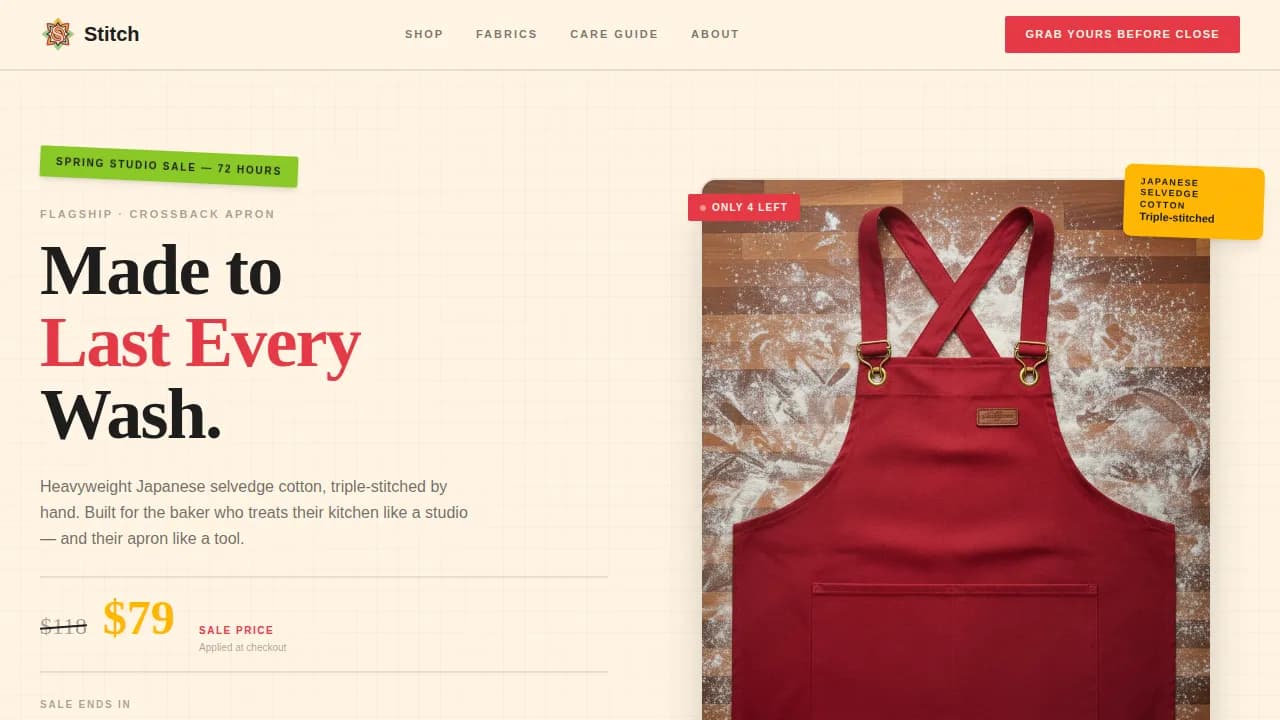 Aprons & Kitchen Textiles Store Pre-Launch Website Template
