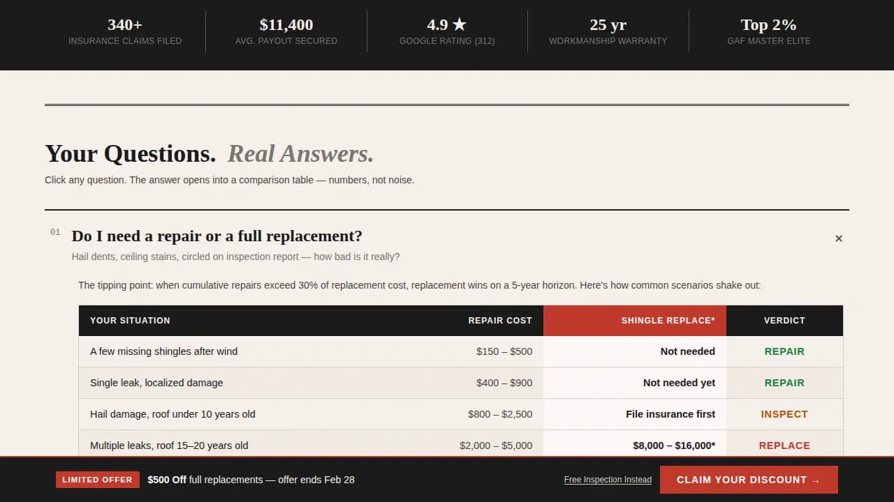 Roofer Marketing FAQ Website Template
