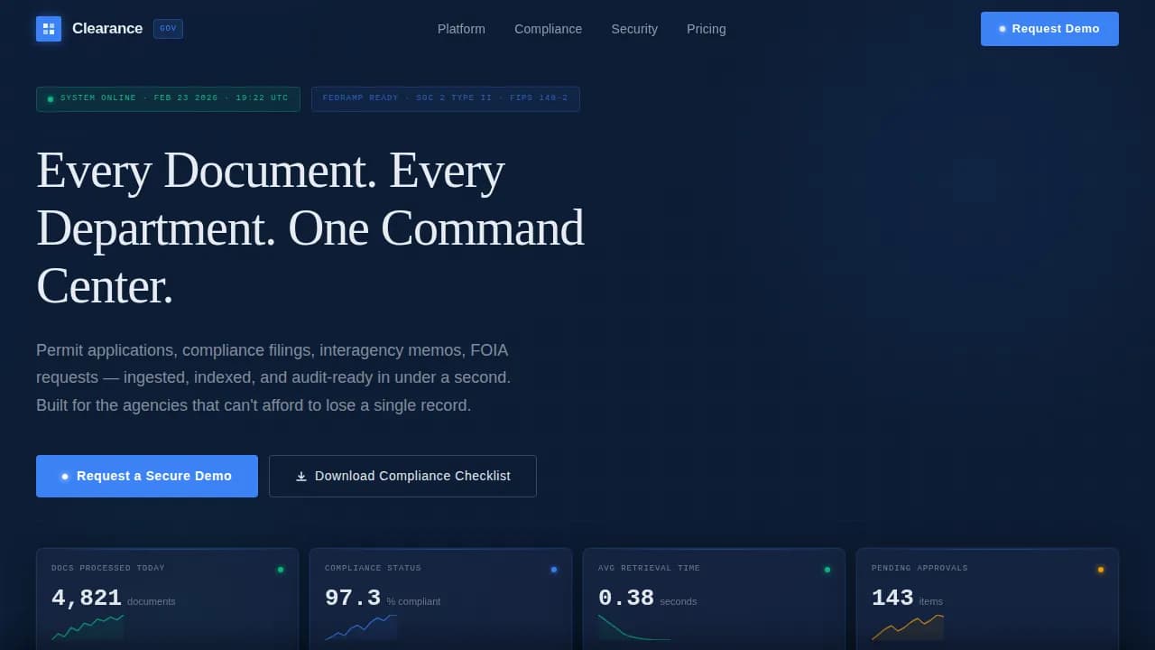 Clearance — Certified Document Management Landing Page Template