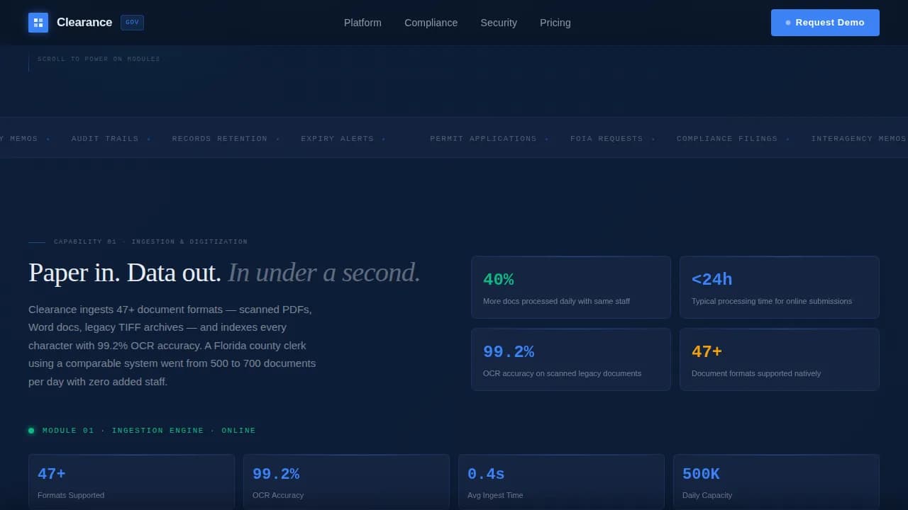 Clearance — Certified Document Management Landing Page Template