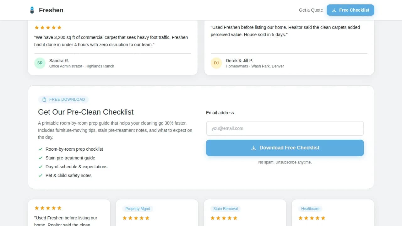 Sparkle — Elite Carpet Care Landing Page Template
