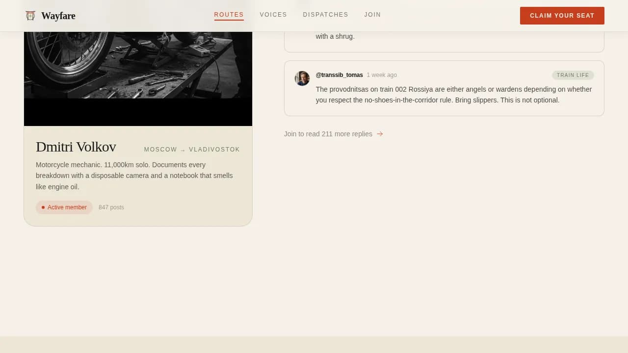 Roam — Travel Community Forum Landing Page Template