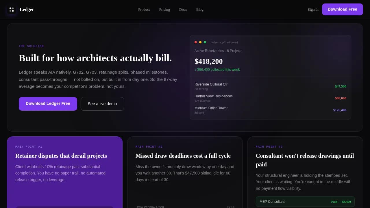 Settle — Fast Architect Payments Landing Page Template