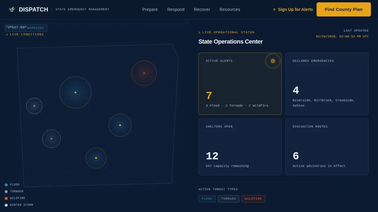 Dispatch - State Emergency Management Landing Page Template